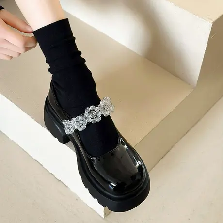 厚底玛丽珍小皮鞋女2024春季新款鞋子配裙子水钻法式单鞋乐福鞋女商品大图