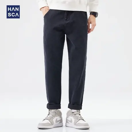 hansca直筒弹力牛仔裤男2022秋冬新款复古百搭黑色锥形休闲长裤男商品大图