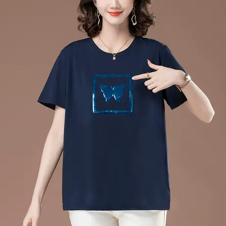 妈妈夏季短袖T恤女宽松加肥加大码女装中年休闲印花百搭显瘦体恤图片