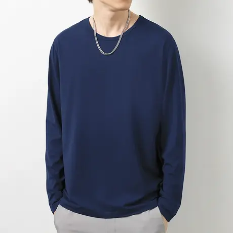 莫代尔长袖t恤男潮流修身圆领上衣服纯色秋季内搭打底衫秋衣小衫图片
