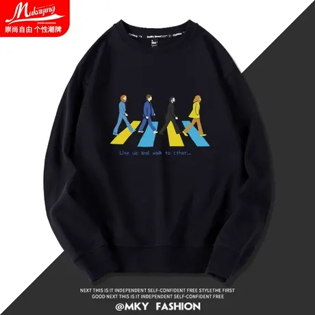 创意披头士卫衣男圆领潮牌美式街头嘻哈宽松男士无帽上衣大码外套商品大图