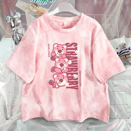 短袖t恤女纯棉宽松扎染短款上衣2023夏季高腰设计感小众半袖体恤商品大图