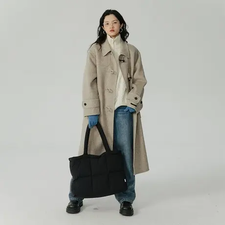 omont蛋挞家 羊毛牛角扣双面呢大衣女秋冬新款宽松中长款毛呢外套商品大图