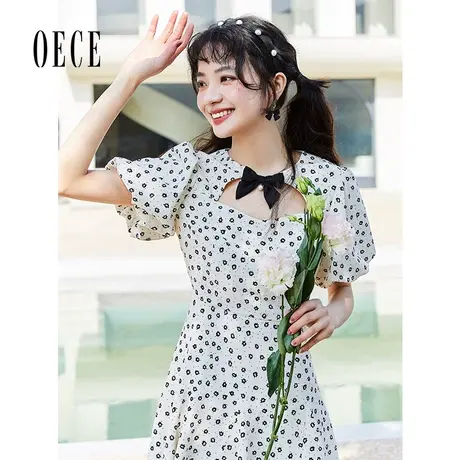Oece甜美碎花连衣裙2023春夏装新款女复古气质裙子图片