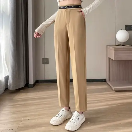 卡其西装裤女春季2023新款显瘦小直筒裤通勤小个子高腰长裤烟管裤商品大图