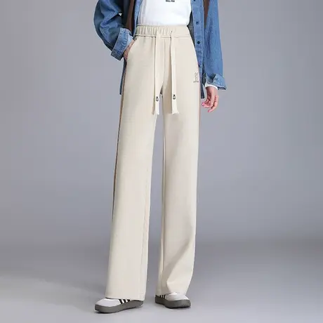 休闲运动长裤女2023秋季新款高腰遮胯显瘦显腿长百搭松紧腰阔腿裤图片
