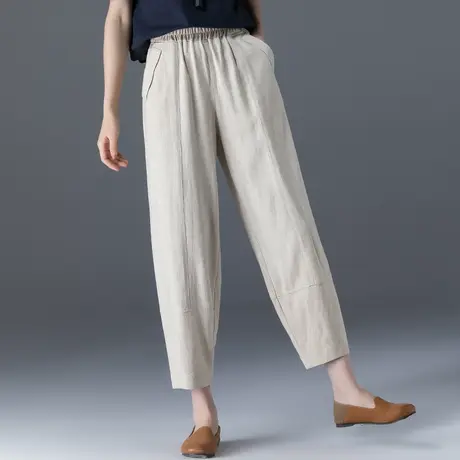 八分棉麻裤女夏薄款2023新款亚麻女裤夏季灯笼裤休闲九分裤哈伦裤图片