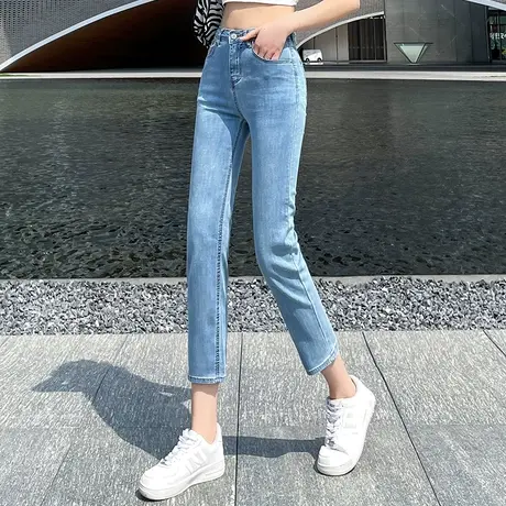 高腰直筒牛仔裤女夏季薄款2023新款小个子八分裤休闲九分裤烟管裤商品大图