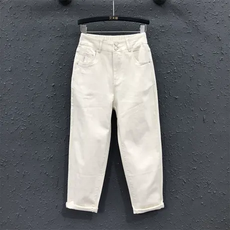 2023早秋新款纯色休闲后松紧腰宽松显瘦百搭牛仔哈伦裤女老爹裤潮商品大图