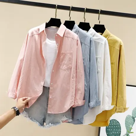 2019新款外穿衬衫女外穿长袖宽松韩版百搭纯色设计感衬衣薄外套潮图片
