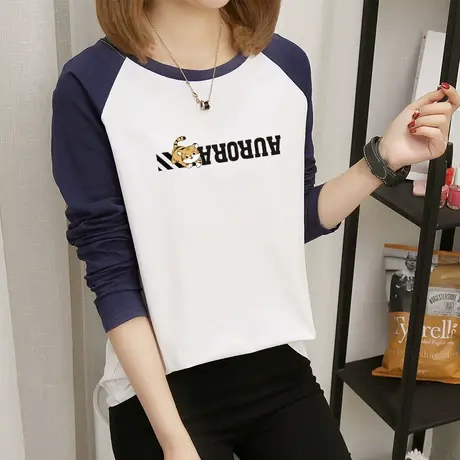 春秋装纯棉上衣2022年新款白色长袖t恤女学生宽松体恤韩版小衫潮图片