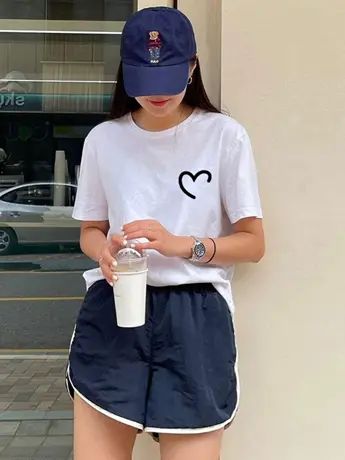 情侣装白色仿棉女士短袖t恤夏季2023新款欧货洋气大版宽松上衣服商品大图