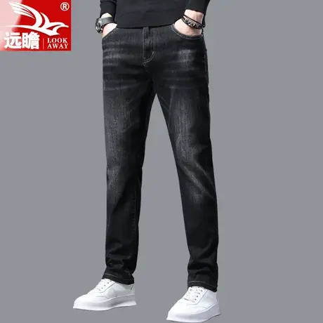男士牛仔裤春秋款直筒修身裤子男2021年新款休闲弹性黑色长裤秋季商品大图