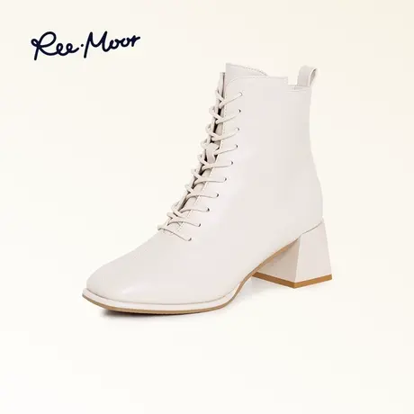 REEMOOR睿慕高跟绑带马丁靴女2023秋冬新款方头粗跟增高气质女靴图片