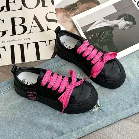 厚底松糕休闲小白鞋女2023年秋季新款时尚帆布鞋百搭拼色运动板鞋图片