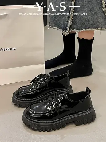 黑色厚底百搭系带小皮鞋女2024春秋季新款复古英伦风日系jk单鞋子商品大图