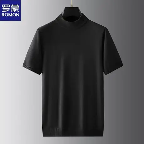 罗蒙加肥加大号短袖毛衣时尚特大码男装针织衫胖子纯色半高领内搭图片