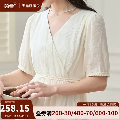 茵曼旗舰店法式通勤气质连衣裙女2023夏季新款V领收腰显瘦a字长裙商品大图