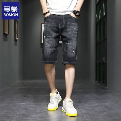 罗蒙夏季新品舒适棉质牛仔短裤微弹男士牛仔裤图片