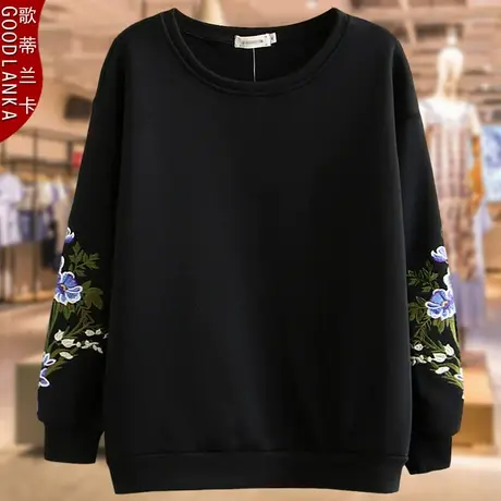 中老年加大码女装胖妈妈秋冬装新款宽松显瘦加绒加厚圆领卫衣外套商品大图