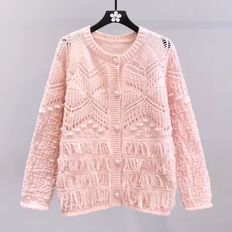 温柔风软糯镂空毛衣外套女秋冬2023新款宽松流苏设计感针织开衫图片