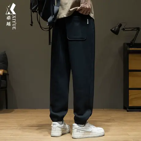 希越美式拼接重磅束脚卫裤男士2024春季新款宽松大码休闲九分裤子图片