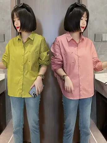 衬衫女长袖春秋2023新款韩版宽松设计感小众纯色衬衣外套百搭上衣商品大图