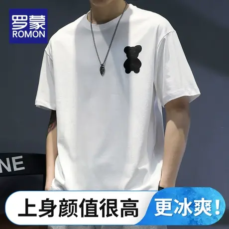 罗蒙潮流男装夏季薄款宽松短袖T恤男士韩版休闲圆领五分袖打底衫图片