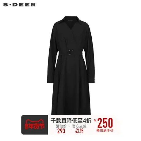 sdeer圣迪奥女装V领拼接收腰不规则衬衫连衣裙S233Z12A5图片