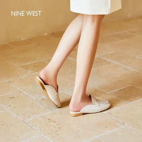 Nine West/玖熙包头拖鞋女2025夏季新款懒人穆勒拖真皮外穿半拖商品大图