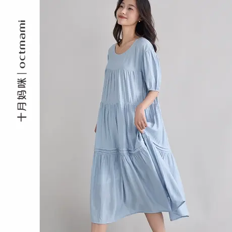 十月妈咪孕妇泡泡袖蛋糕裙2025新款夏季薄款外穿宽松遮肚连衣裙商品大图