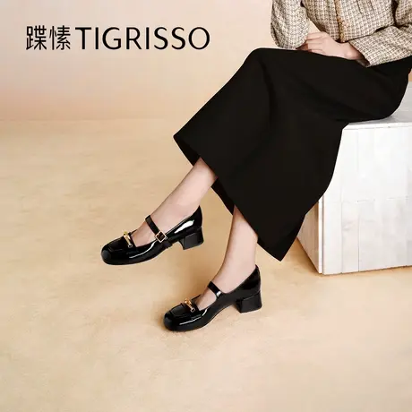 【灵蛇】蹀愫25蛇年限定春新增高3.5玛丽珍粗跟单鞋TA65126-12图片