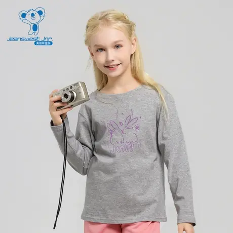 DF真维斯童装长袖t恤2023秋季新款女童纯棉圆领印花休闲上衣服商品大图