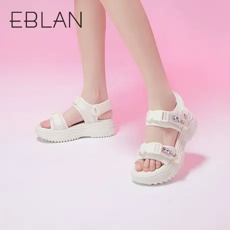 伊伴春夏上新女鞋闪钻气质厚底鞋子休闲运动魔术贴增高凉鞋女图片