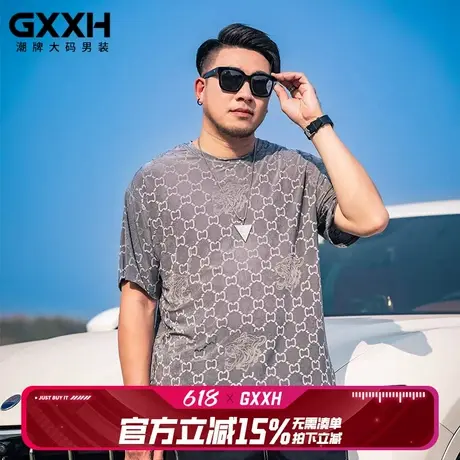 GxxH大码男装夏季潮牌加肥加大号胖子宽松休闲圆领冰丝短袖T恤商品大图