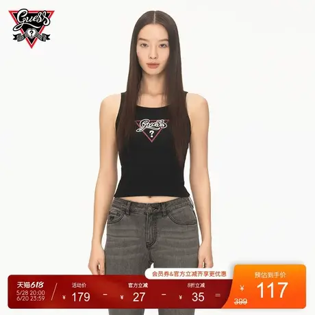 【GUESS x YUEQI QI联名系列】女士时髦罗纹针织撞色logo圆领背心商品大图