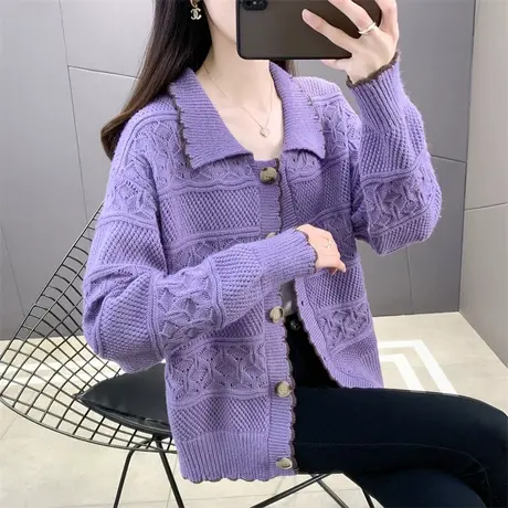 早秋女外套毛衣针织开衫2023年新款洋气时髦方领针织衫女上衣春秋图片