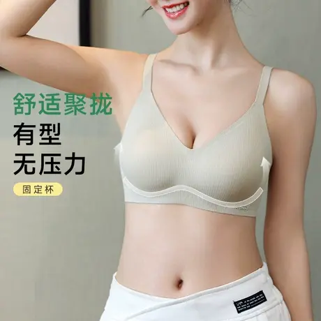 内衣女小胸聚拢大胸显小裸感螺纹舒适轻薄光面无钢圈软支撑文胸商品大图