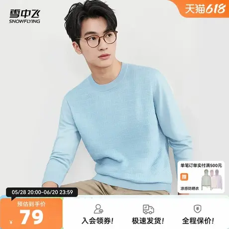 雪中飞25秋新款【精美纹理】圆领套头柔软舒适男休闲百搭打底衫W图片