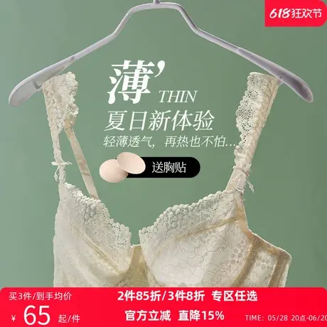 夏娃的诱惑大胸显小内衣女夏季薄款蕾丝文胸上托防下垂超薄胸罩女商品大图