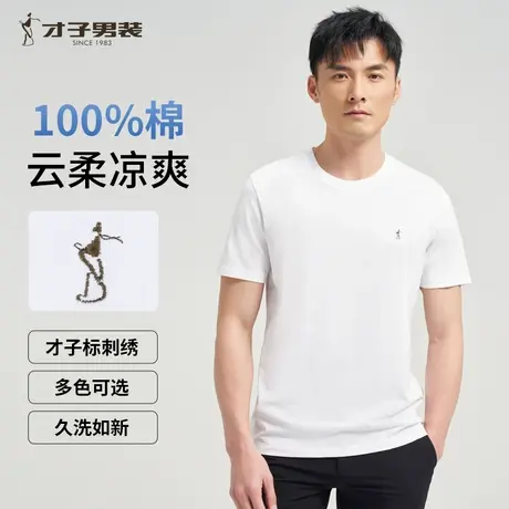 logo刺绣才子纯棉短袖T恤男士圆领2025夏季新款正品牌纯色打底衫图片