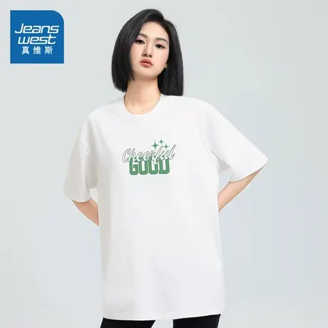 V6真维斯女装体恤衫2025春季新款 潮流简约小个子女款纯棉短袖T恤商品大图