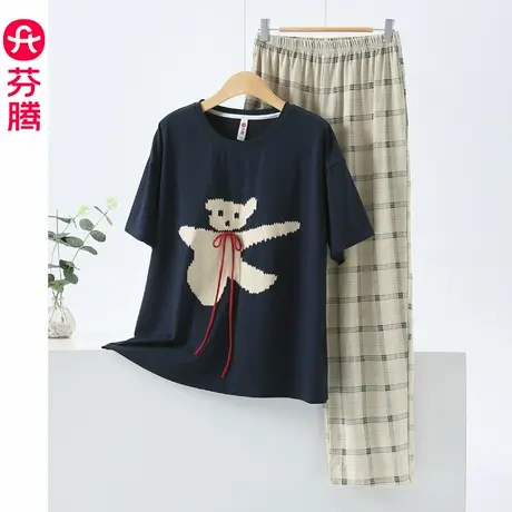 芬腾带胸垫睡衣女款夏季纯棉短袖薄款2025新款少女外穿家居服套装商品大图