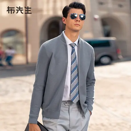 MrBu布先生棒球领羊毛开衫2023秋冬纯色简约男士毛衣外套BT12238图片