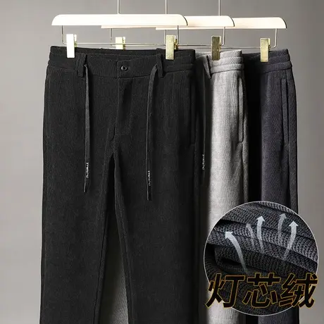 中老年灯芯绒男裤秋冬厚款爸爸秋装裤子宽松直筒裤男款休闲运动裤商品大图