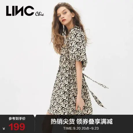 LINCCHIC金羽杰连衣裙女复古泡泡袖碎花连衣裙子女S212DR215图片