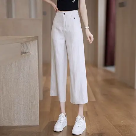 天丝亚麻休闲阔腿裤女2025夏季薄款宽松百搭八分裤高腰显瘦直筒裤商品大图