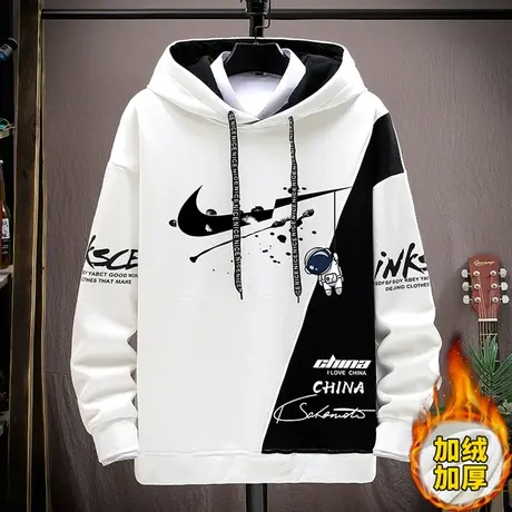 秋冬季连帽卫衣男士加绒加厚休闲潮牌ins宽松潮流青少年帅气套装商品大图