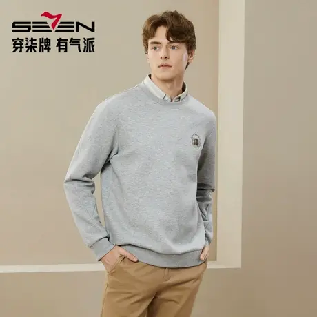 柒牌清仓男装圆领卫衣男秋季时尚青年舒适长袖套头衫商品大图