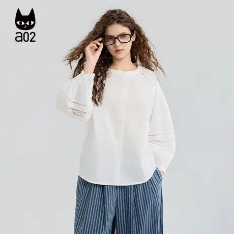 a02甜美风蕾丝泡泡袖衬衫女2025新款秋季设计感早秋上衣衬衣外套商品大图